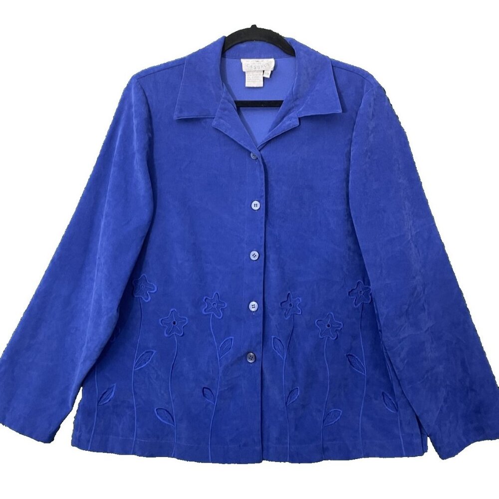Vintage Country Wear Shirt Button Up Shirt Size P/M Floral Embroidered Blue